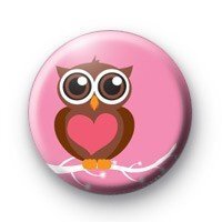 HOOT HEART CUTE PINK OWL Pinback Button 1.25" Pin / Badge