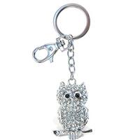 Aqua79 Clear Owl Keychain - Silver 3D Sparkling Charm Rhinestones Fashionable Stylish Metal Alloy Du