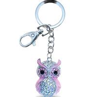 Aqua79 Pink Owl Keychain - Silver 3D Sparkling Charm Rhinestones Fashionable Stylish Metal Alloy Dur