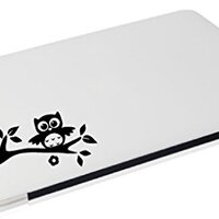 Laptop - Owl on Branch with Leaves, Flower, and nut Cute Decal - Matte Black Skins Stickers
