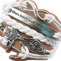 Ac Union Handmade Adjustable Leather Bracelet, with Infinity Anchors Owls Metal Charm Friendship Gif