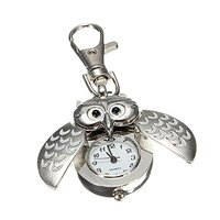 ODETOJOY Silver Flip Open Owl Keychain Watch Pendants Ornament For Handbags Or Schoole Pack Christma