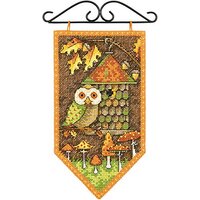 Dimensions Counted Cross Stitch Kit, Fall Owl Seasonal Autumn Banner Cross Stitch Kit, 5''
