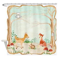 CafePress Woodland Creatures Animals Deer Fox Rabbit Owl Art Decorative Fabric Shower Curtain