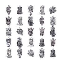 PH PandaHall 50pcs Mixed Style Antique Silver Tibetan Alloy Owl Pendants Animal Charms Pendants Bead