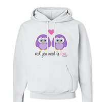 TooLoud Owl You Need Is Love - Purple Owls Hoodie Sweatshirt White - 2XL