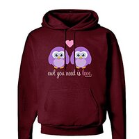 TooLoud Owl You Need Is Love - Purple Owls Dark Hoodie Sweatshirt Maroon - 2XL