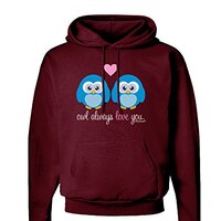 TooLoud Owl Always Love You - Blue Owls Dark Hoodie Sweatshirt Maroon - 2XL