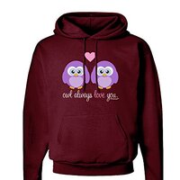 TooLoud Owl Always Love You - Purple Owls Dark Hoodie Sweatshirt Maroon - 2XL