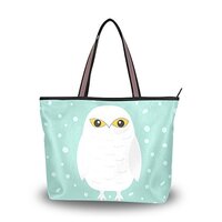 ColourLife White Snow Owl Shoulder Bag Top Handle Polyester Cloth Tote Handbags for Women