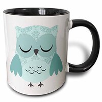 3dRose mug_61000_4 "Cute Blue Damask Owl" Two Tone Black Mug, 11 oz, Multicolor