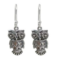 NOVICA Artisan Handmade .925 Sterling Silver Dangle Earrings Crafted Owl Thailand Animal Themed Bird