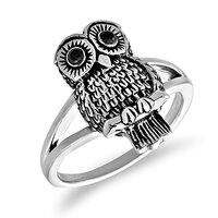 WithLoveSilver Sterling Silver Women's Lovely Oxidized Owl Enamel Eyes Ring