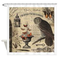 CafePress Modern Vintage Halloween Owl Decorative Fabric Shower Curtain