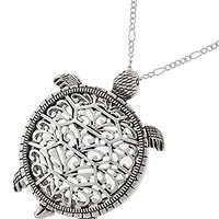 Artisan Owl Sea Turtle Magnifier Magnifying Glass Sliding Top Magnet Pendant Necklace, 30" (Sil