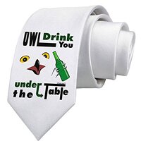 TooLoud Owl Drink You Under the Table Printed White Neck Tie