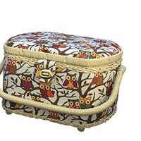 Michley Large Premium Owl-patterned Sewing Basket with 41-PC Sewing Kit, 10.5-inches by 8-inches by 