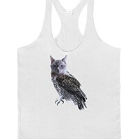 TooLoud Lucky Cat Owl Mens String Tank Top - White - Large