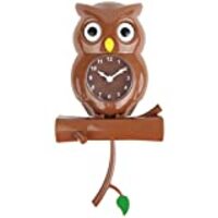 Lily's Home Pendulum Owl Clock with Revolving Eyes and Swinging Branch, Battery Powered and Wal