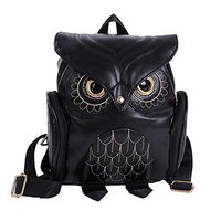 WYSBAOSHU Fashion Owl Backpack Small Casual Daypack for Women Pu Leather Mini Bag (Black)