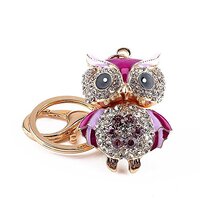 Crystal Rhinestone Key Ring Keychain Charm (Owl-Purple)