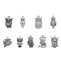 Beadthoven 50pcs Tibetan Style Alloy Owl Pendants Vintage Mixed Shapes Charms for Halloween Jewelry 