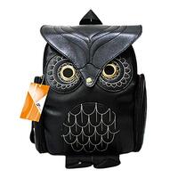 GinTai Women Pu Leather Owl Cartoon Backpacks Fashion Casual Satchel mini Small black Backpack, Blac