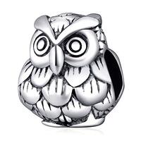 Owl Charm 925 Sterling Silver Animal Charm Bird Charm Wisdom Charm for Bracelet (A)