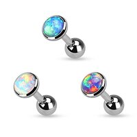 Pierced Owl Set of 3 Opal Set Flat Top 316L Surgical Steel Cartilage/Tragus Barbell in 3mm, 4mm, or 