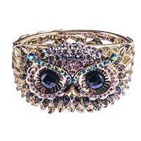 Alilang Owl Face Bracelet Antique Bird Crystal Rhinestone Costume Cuff Bangle