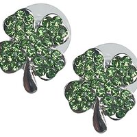 Artisan Owl - Irish Shamrock Green Crystal Good Luck Charm Clover Stud Earrings