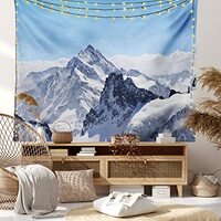 Ambesonne Winter Tapestry, Snowy Rocky Mountain Peaks Tops Scene High Lands ICY Frozen Swiss Outdoor