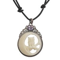 NOVICA Artisan Handmade Amethyst Bone Pendant Necklace .925 Sterling Silver Indonesia Leather Purple