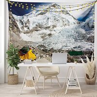 Ambesonne Camper Tapestry, Everest Peak Base Camp Scenery on Snowy Mountain Climbing ICY High Peaks 