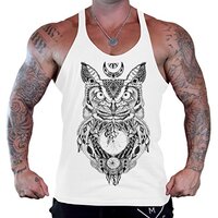 Men's Tribal Aztec Owl Drawing Tee B737 PLY White Stringer Bodybuilding Tank Top Small