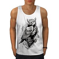 Wellcoda Triangle Owl Mens Tank Top, Conspiracy Athlete Shirt White L