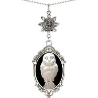 Yspace Lotus Charm Necklace Antique Decor Cameo Pendant 2 Chains Velvet Pouch for Gift (Owl)
