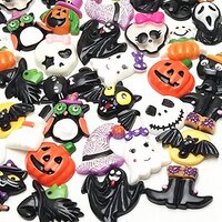 Dandan DIY 20pcs Mix Lots Halloween Pumpkin Skeleton Owl Bat Cat Resin Flatback Button Art Album Fla