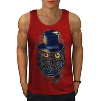 Wellcoda Owl Mens Tank Top, Sir Bird Athlete Shirt Red L