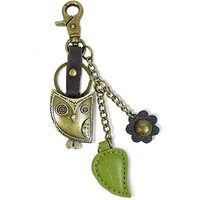 Chala Bronze Color Metal- Purse Charm, Key Fob, keychain decorative accessories (Owl Green)