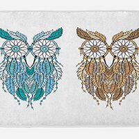 Ambesonne Owl Bath Mat, Dreamcatcher Style Owl Features Magic Farsighted Birds Print, Plush Bathroom