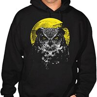 Interstate Apparel Men's Night Owl Moon Black Pullover Hoodie Sweater Large Black