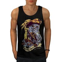 Wellcoda Owl Pirate Mens Tank Top, Awesome Athlete Shirt Black XL