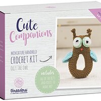 Threaders Cute Companions-Olly The Owl Miniature Handheld Crochet Kit, 100% Cotton, Brown, 10.5 x 14