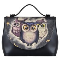 DOGO Women's Black Vegan Leather Handmade and Fashion Handbag - Owls Family Motif