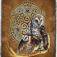 Pure Country Weavers Celtic Owl Blanket by Brigid Ashwood - Gift Tapestry Throw Woven from Cotton - 