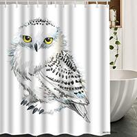 HGOD DESIGNS Owl Shower Curtain,Cute Watercolor Animal White Snowy Owl Waterproof Polyester Bath Sho