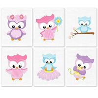 Colorful Cute Owls Prints, 6 (8x10) Unframed Photos, Wall Art Decor Gifts for Home Office School Nur