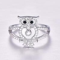 Narica Midnight Owl Silver Plated Created Black Spinel Fashion Cocktail Party Engagement Wedding Rin