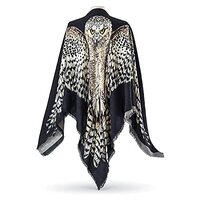 SAGEFINDS Owl Scarf/Shawl | Black or Gray Reversible Print | Warm and Stylish
